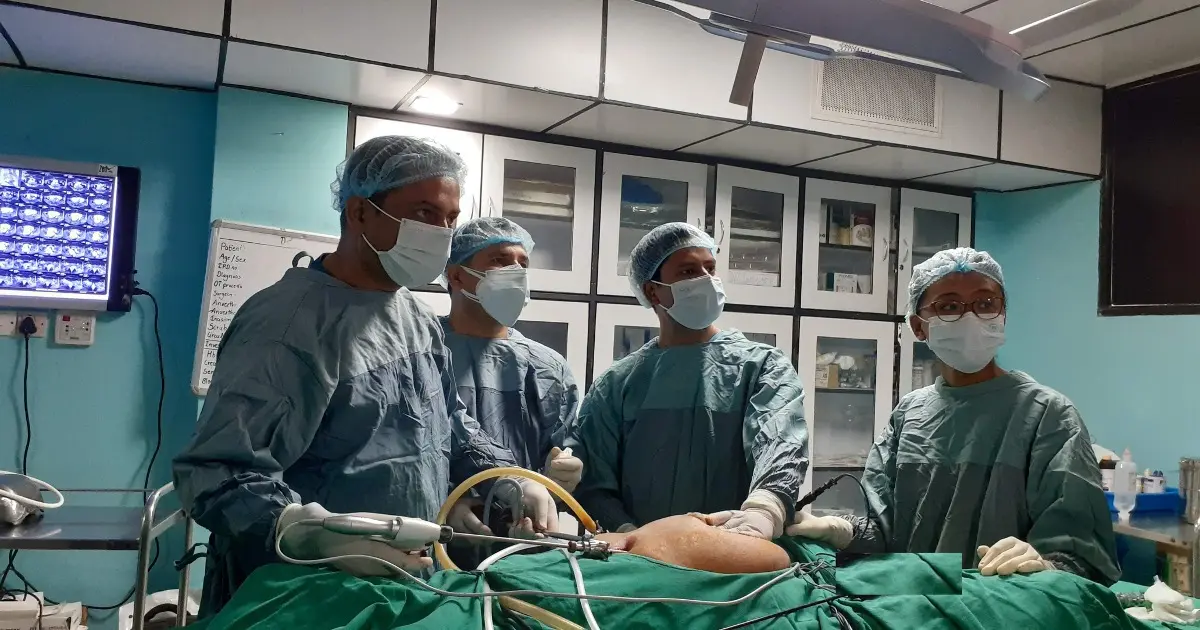 Laparoscopic rectal prolapse surgery illustration