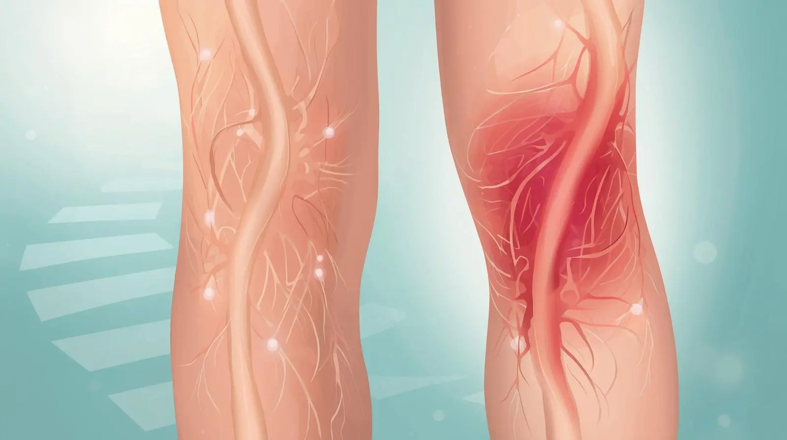 Medical illustration showing varicose veins in legs
