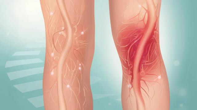 Medical illustration showing varicose veins in legs
